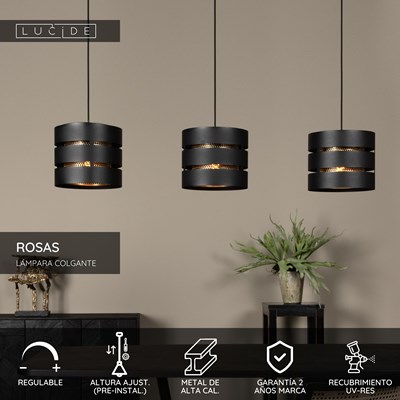 Lucide ROSAS - Lámpara colgante - 3xE27 - Negro